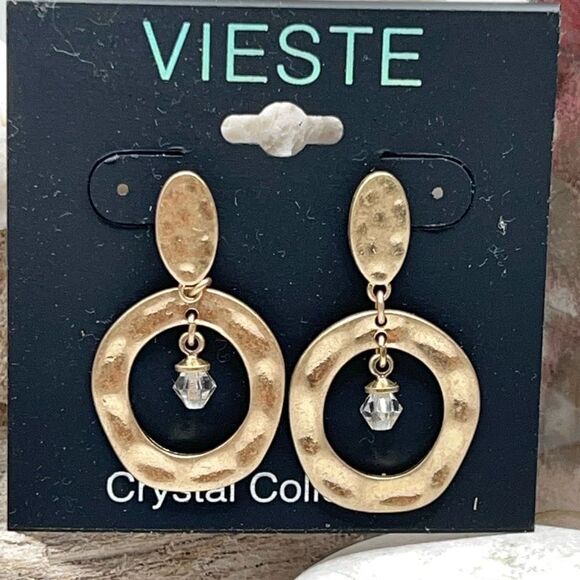 Hammered Gold Dangle Vieste Earrings - Picture 3 of 5